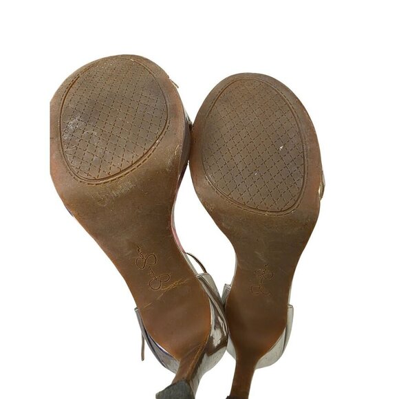 Silver Stiletto Heels Open Toe Ankle Strap Sandals Womens Size 7.5 - Picture 12 of 14